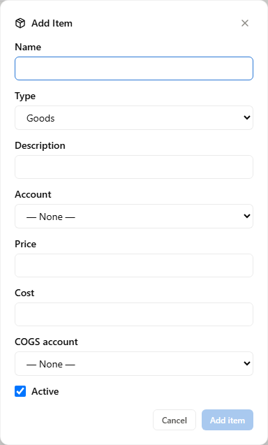 The Add Item form